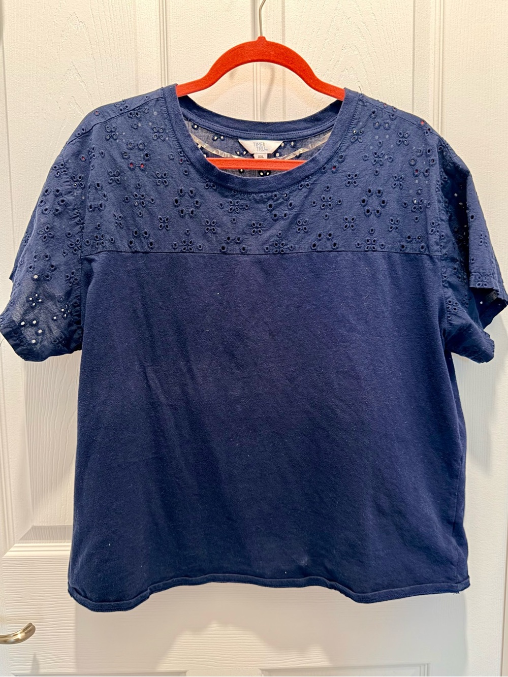 Ladies Navy Eyelet Short Sleeve Top